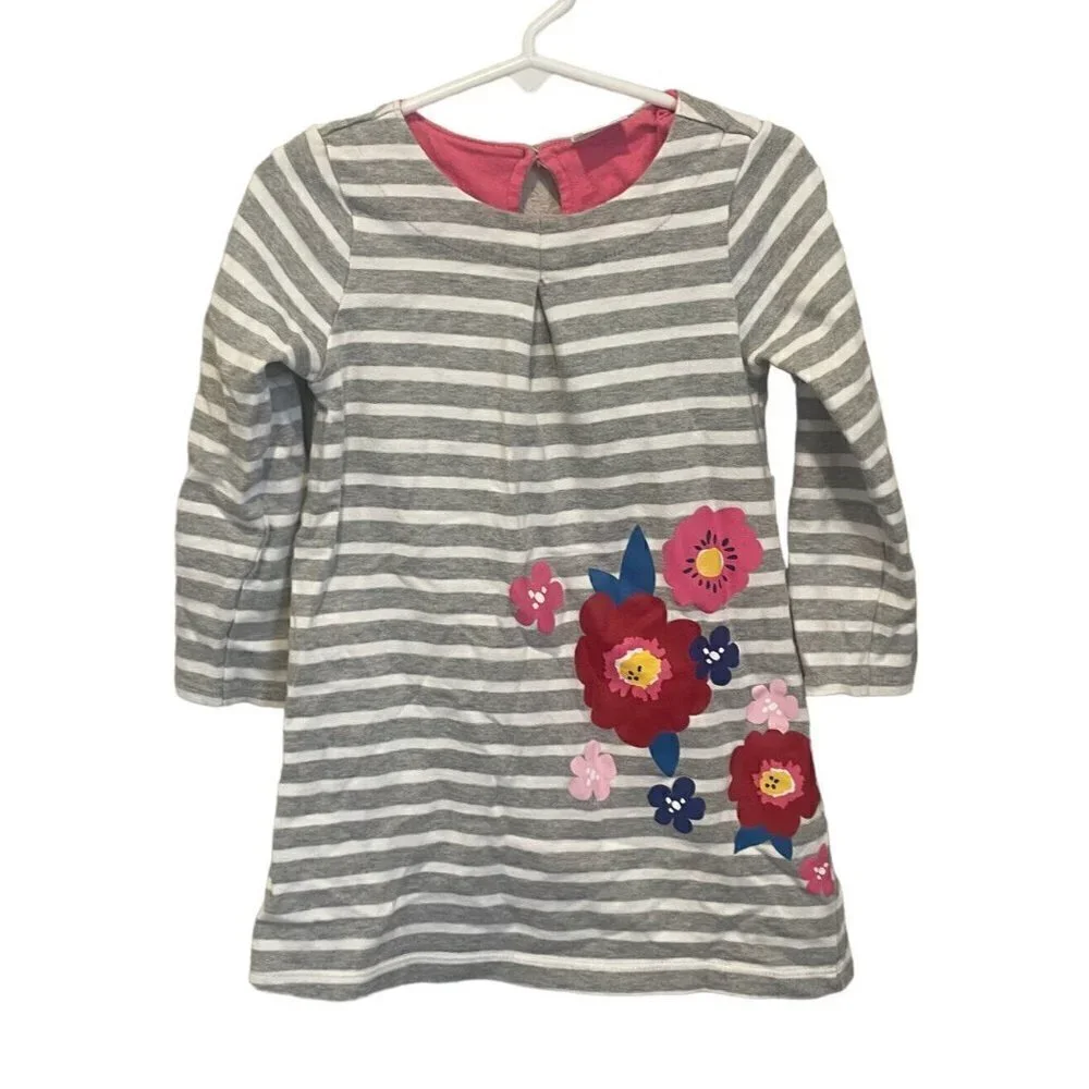Gymboree Girls Long Sleeve Knit Dress size 3T gray flower floral striped